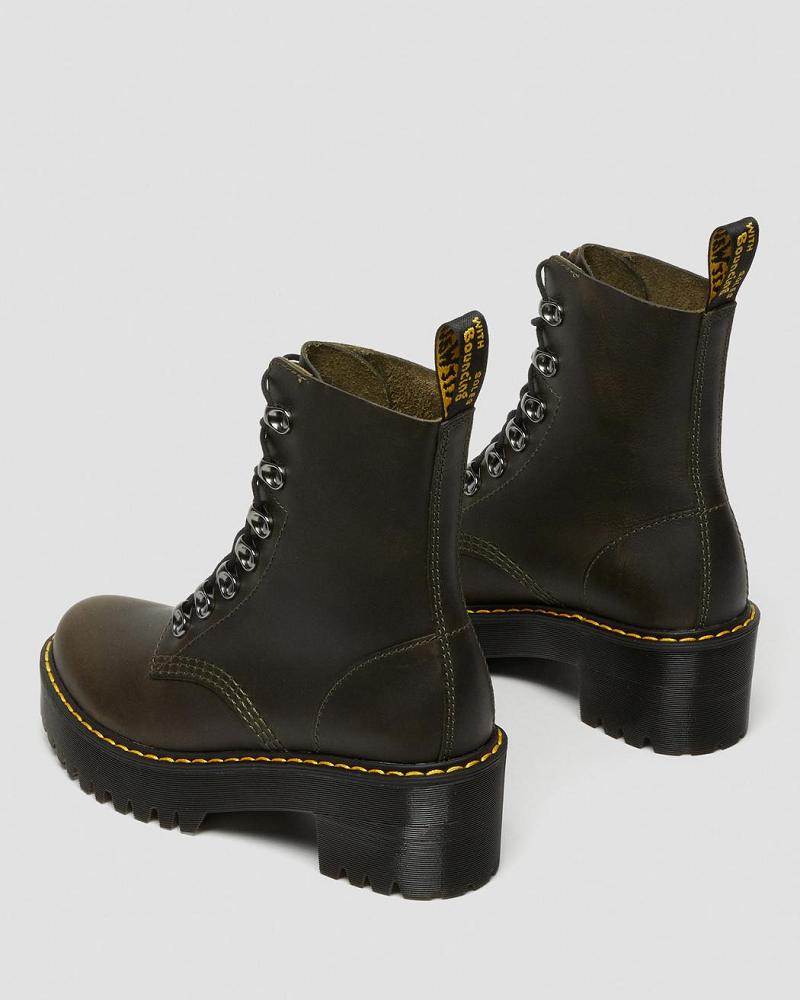 Botas de Tacon Dr Martens Leona Cuero Mujer Marrom | MX 62EBC